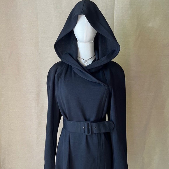 Vintage Gaston Jaunet Paris Black Wool Hooded Pullover Dress 38 US 8 France 80s - Picture 2 of 11